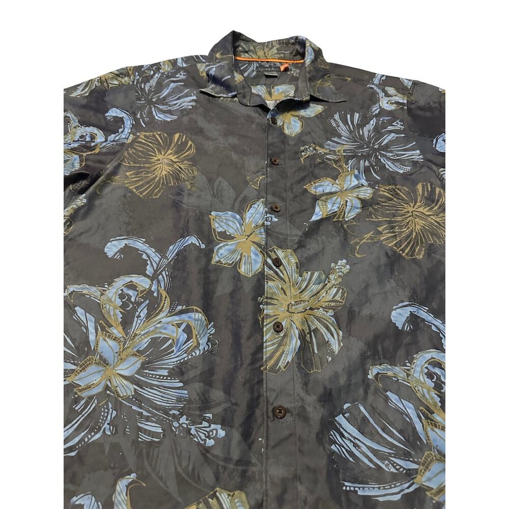 Quiksilver Waterman Palapa Floral Shirt Mens XL Gray Hibiscus Modal Button Up